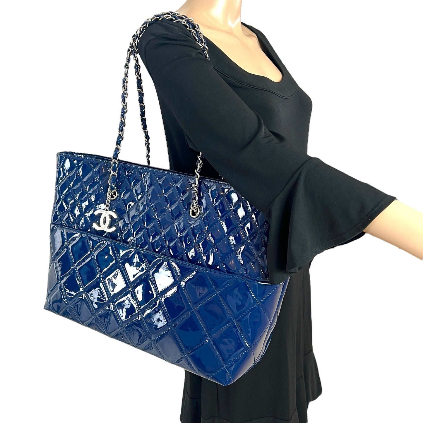 Chanel CC Matelasse Patent Leather Tote Bag