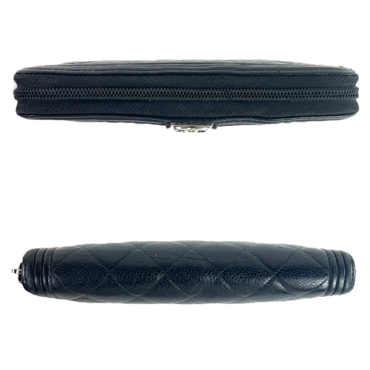 Chanel CC Boy Caviar Leather Zip Around Wallet