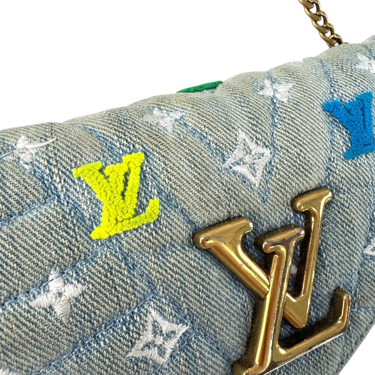 Louis Vuitton Embroidered Monogram Denim New Wave Chain Pochette