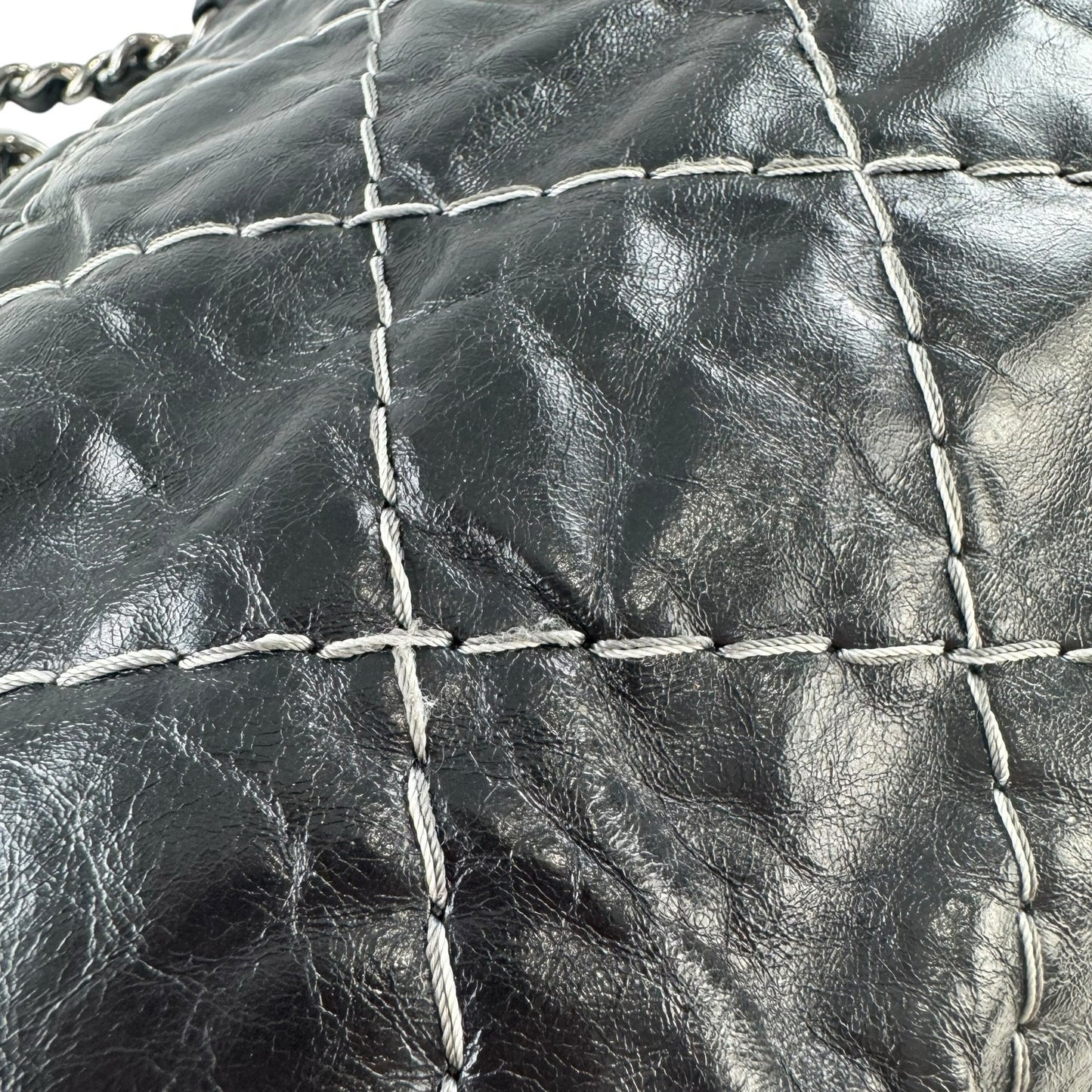 Chanel Glazed Leather Double Stitched Tote Bag