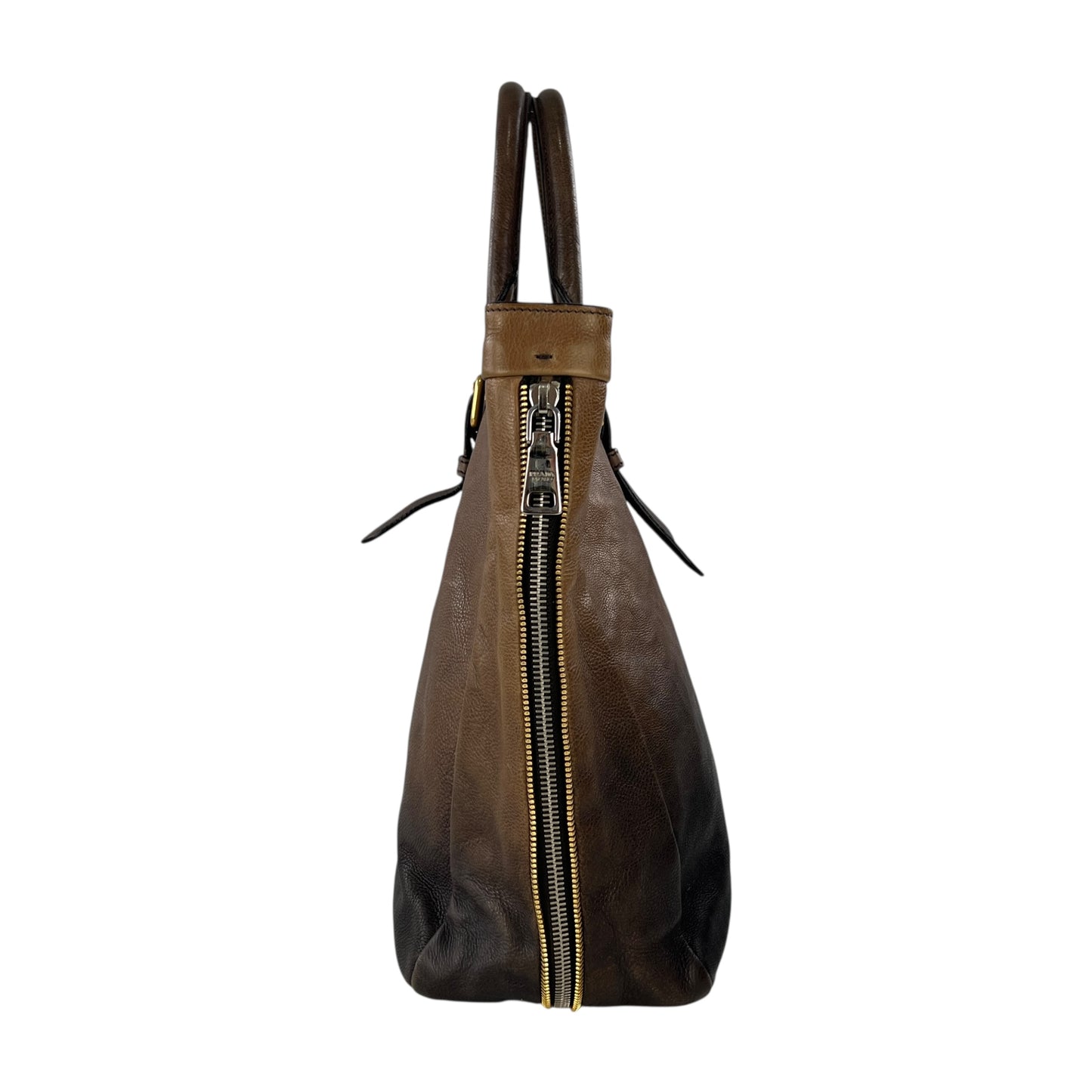 Prada Double Zipper Leather Tote Bag