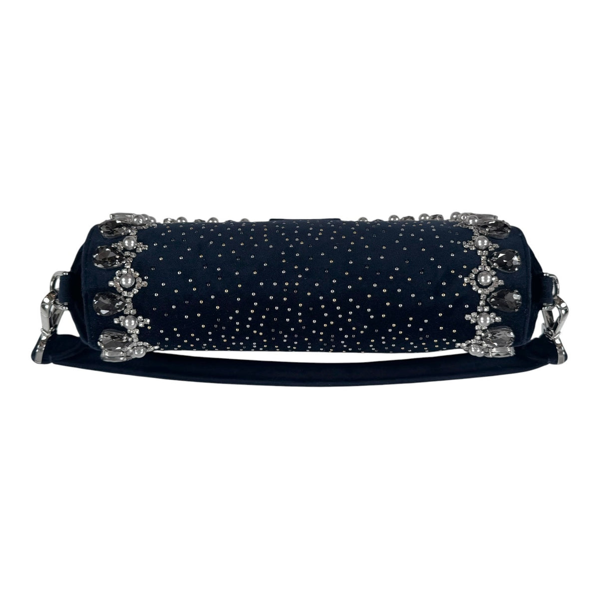 Fendi Midnight Velvet Crystal Embellished Baguette