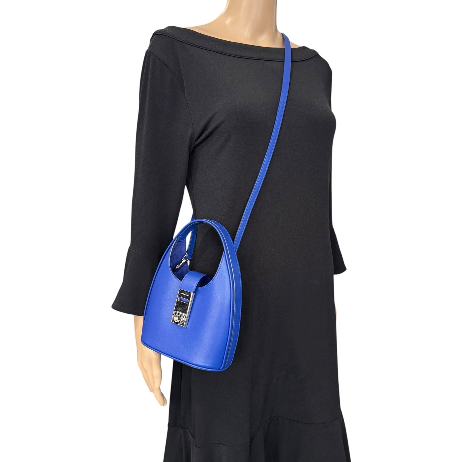 Ferragamo Royal Blue Gancini Mini Hobo Two-Way Bag