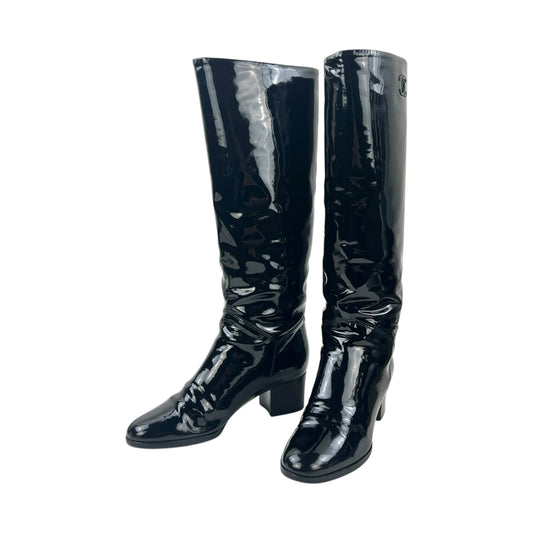 Chanel CC Patent Leather Heeled Boots