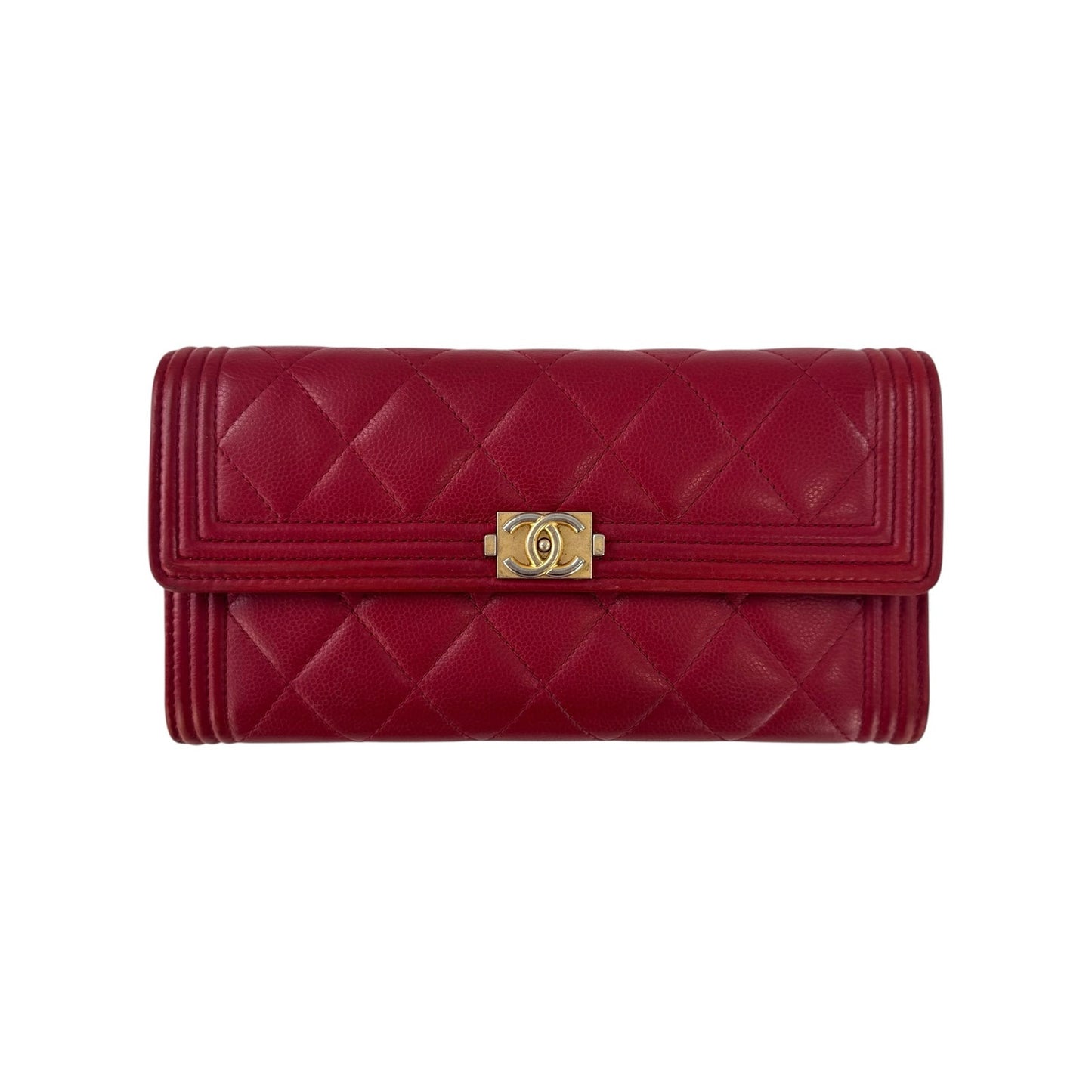 Chanel CC Boy Flap Red Matelassé Wallet