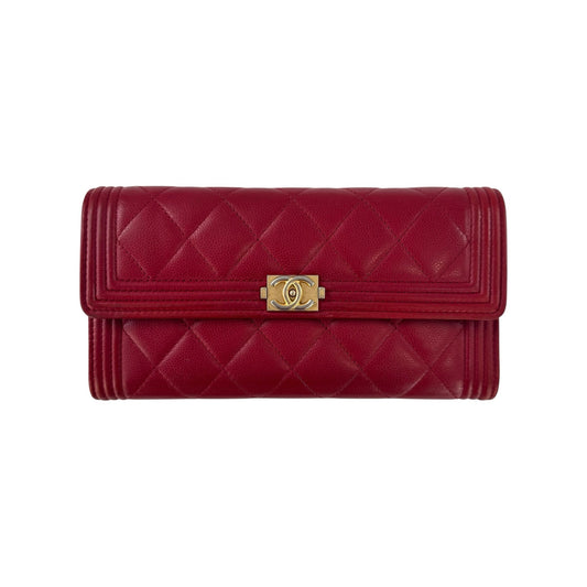 Chanel CC Boy Flap Red Matelassé Wallet