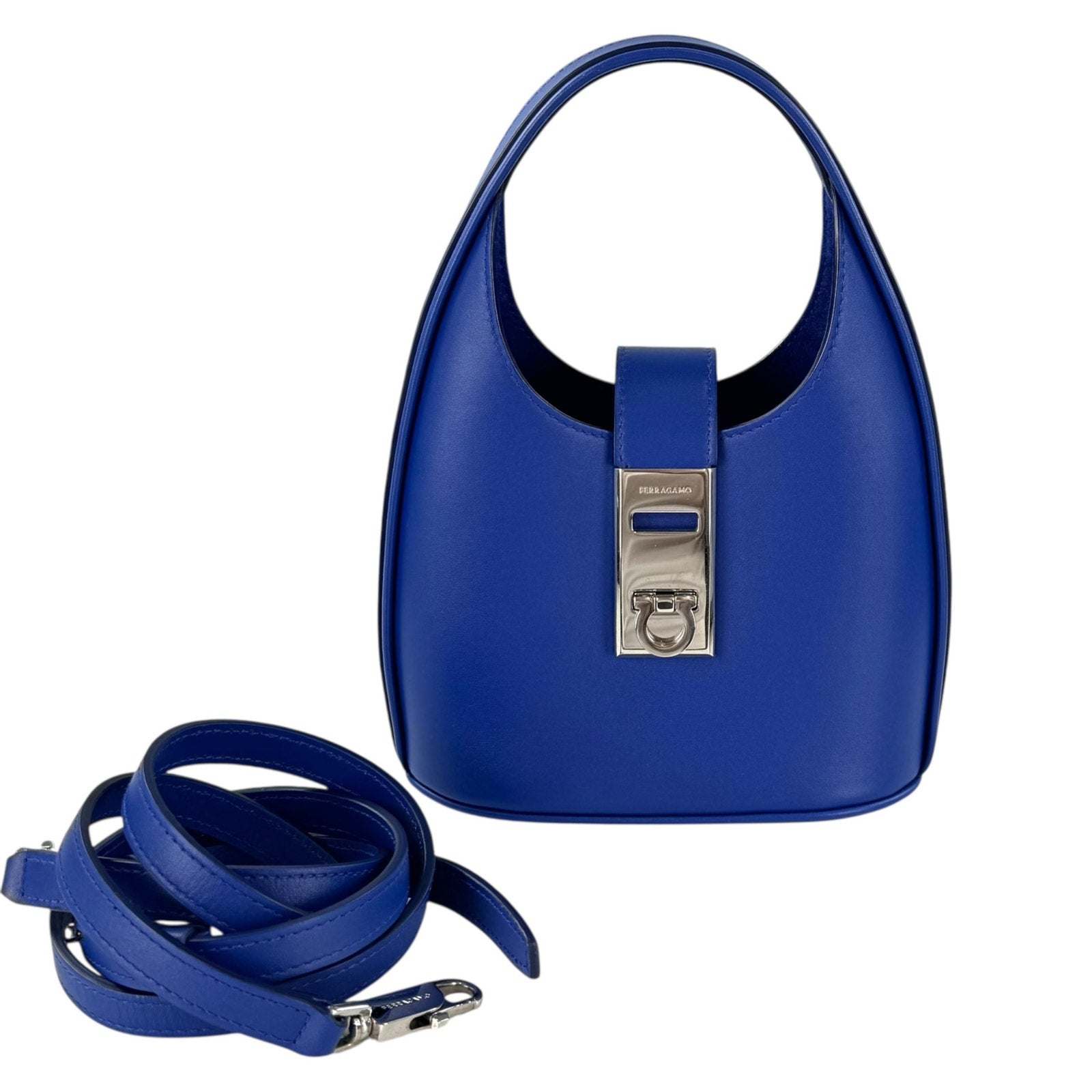 Ferragamo Royal Blue Gancini Mini Hobo Two-Way Bag