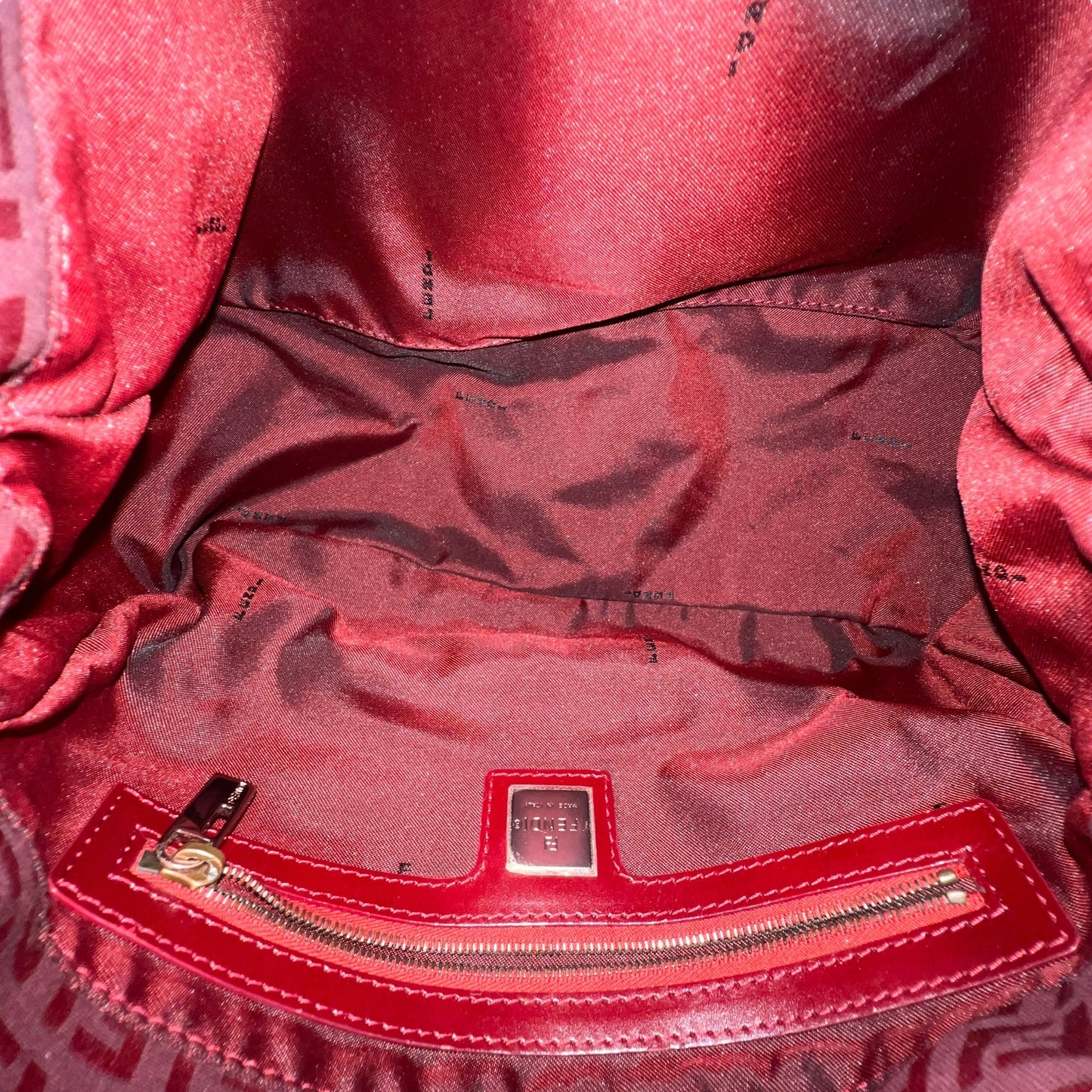Fendi Zucchino Red Mama Baguette Bag