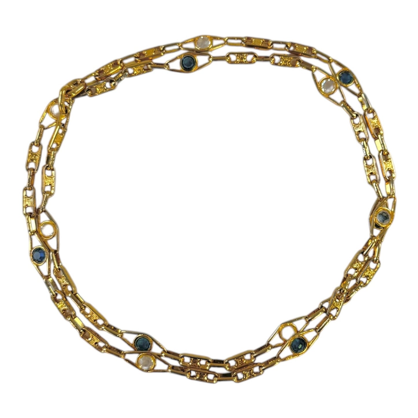 Celine Vintage Crystal Triomphe Link Necklace