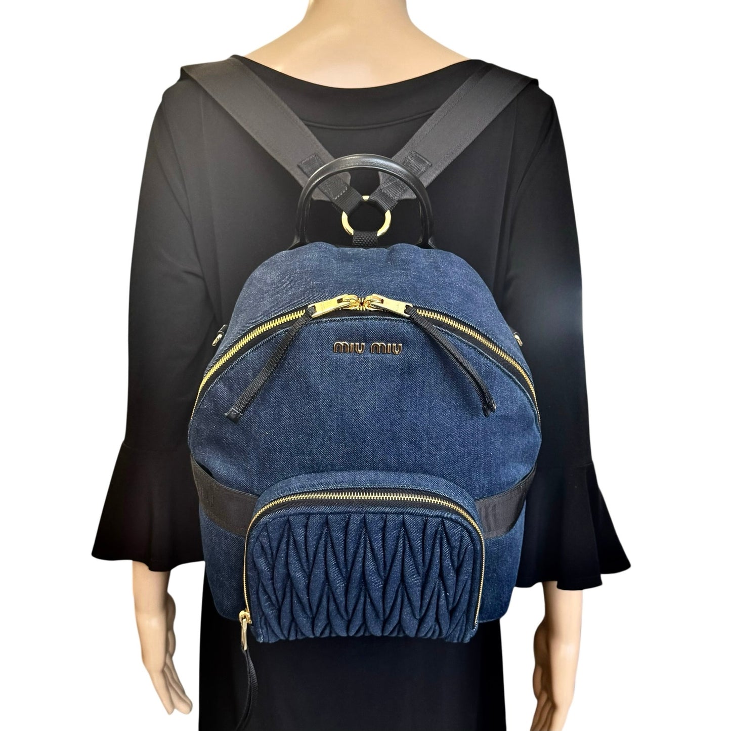 Miu Miu Denim Matelasse Backpack