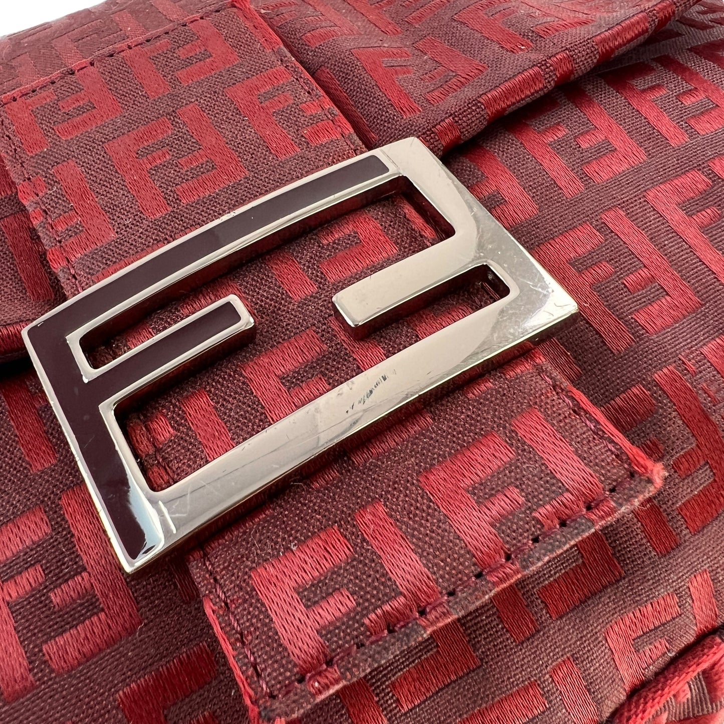 Fendi Zucchino Red Mama Baguette Bag