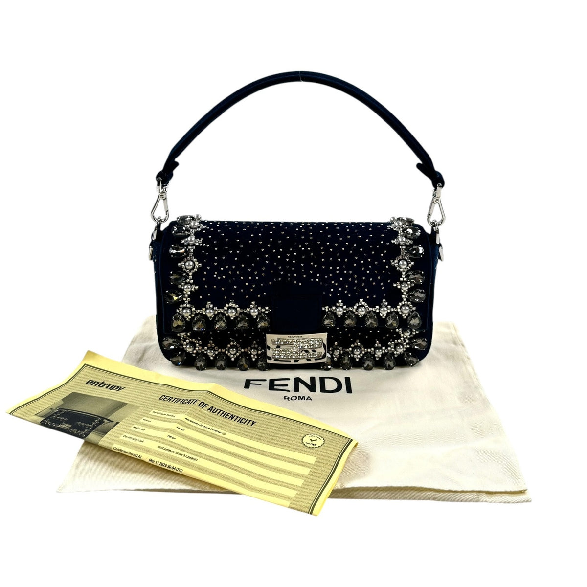 Fendi Midnight Velvet Crystal Embellished Baguette
