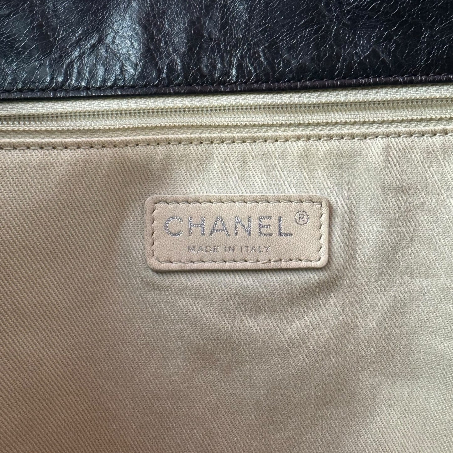 Chanel Glazed Leather Double Stitched Tote Bag