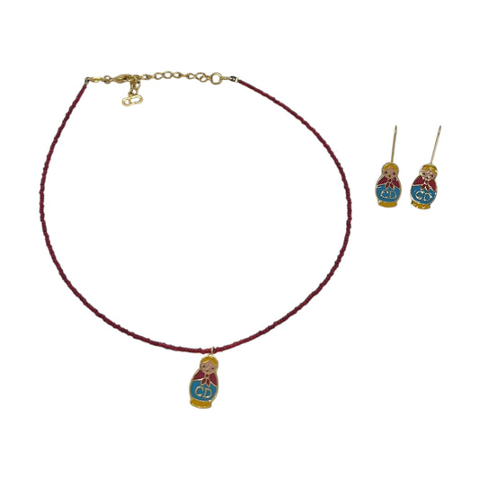 Dior Vintage Russian Nesting Doll Necklace & Earring Set