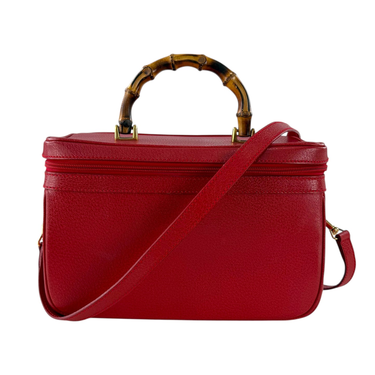 Gucci Calfskin Leather Bamboo Handle Two Way Vanity Bag