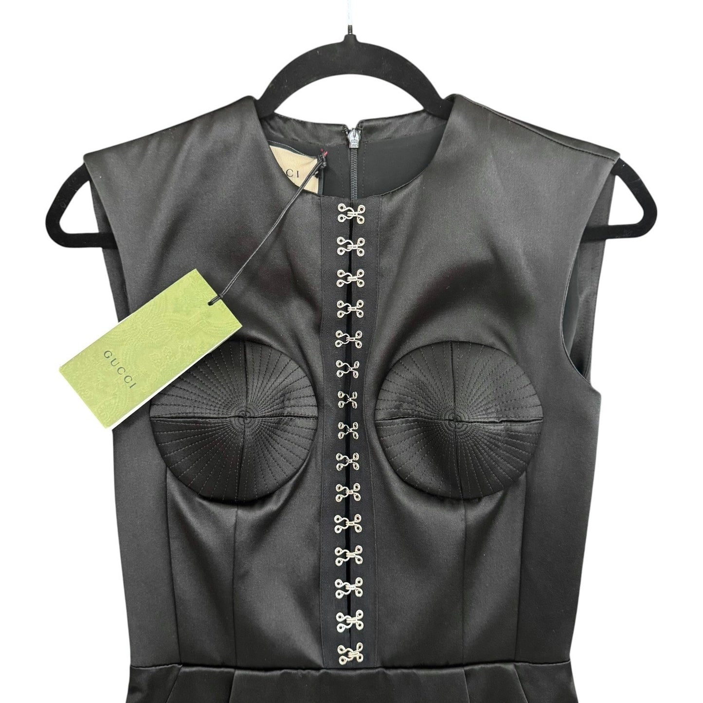 Gucci Silk Duchesse Faux Fur Trim Dress