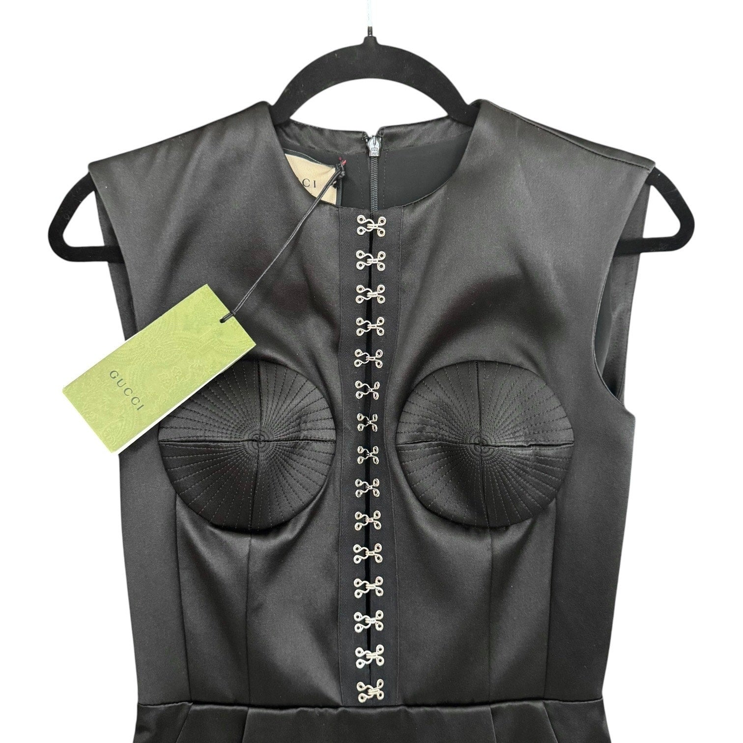 Gucci Silk Duchesse Faux Fur Trim Dress