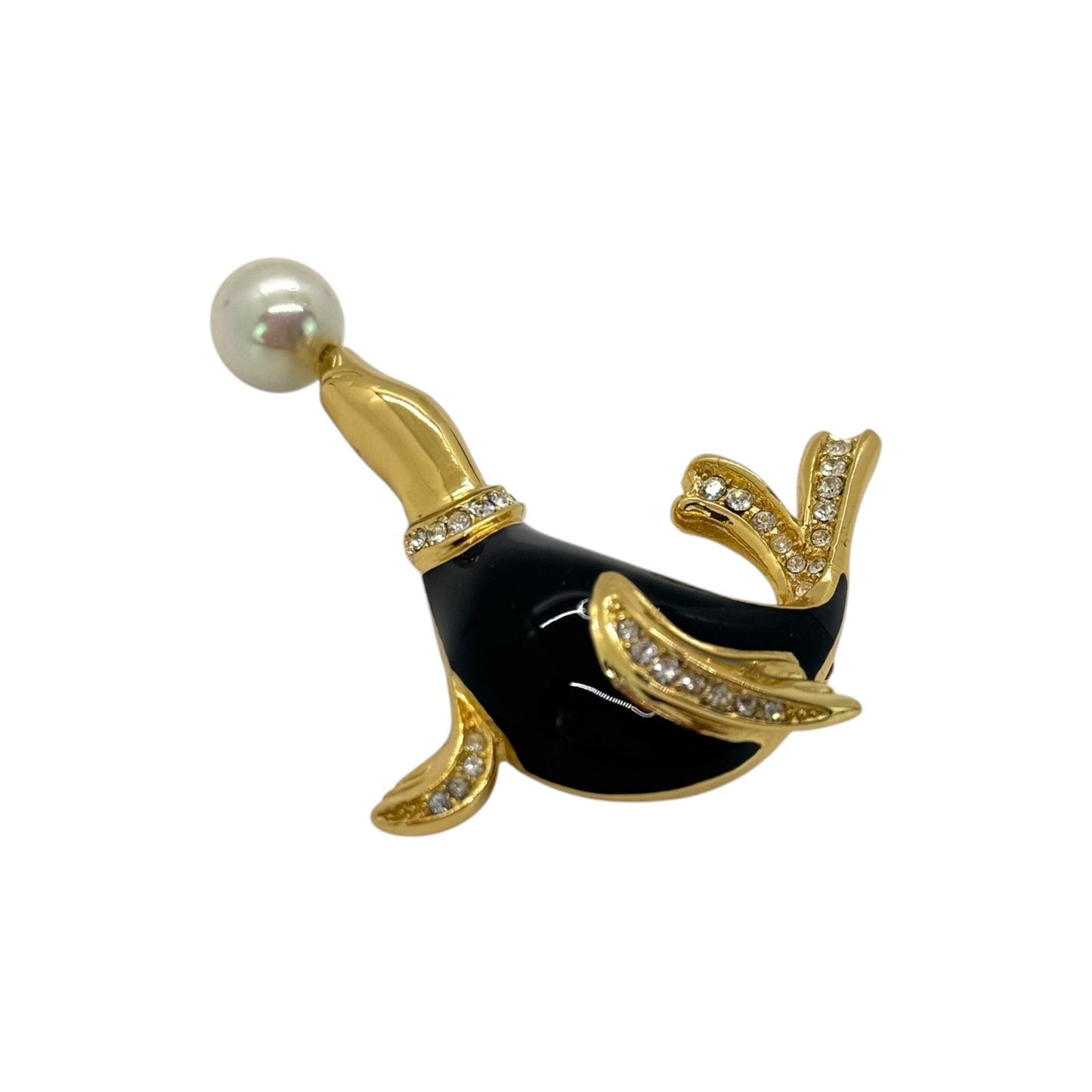 Dior Vintage Rhinestone Seal Brooch
