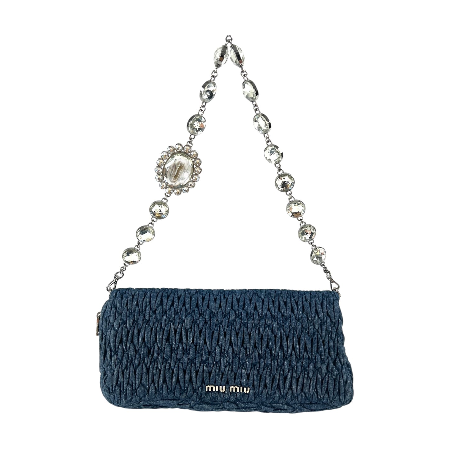 Miu Miu Denim Matelasse Crystal Two-Way Bag