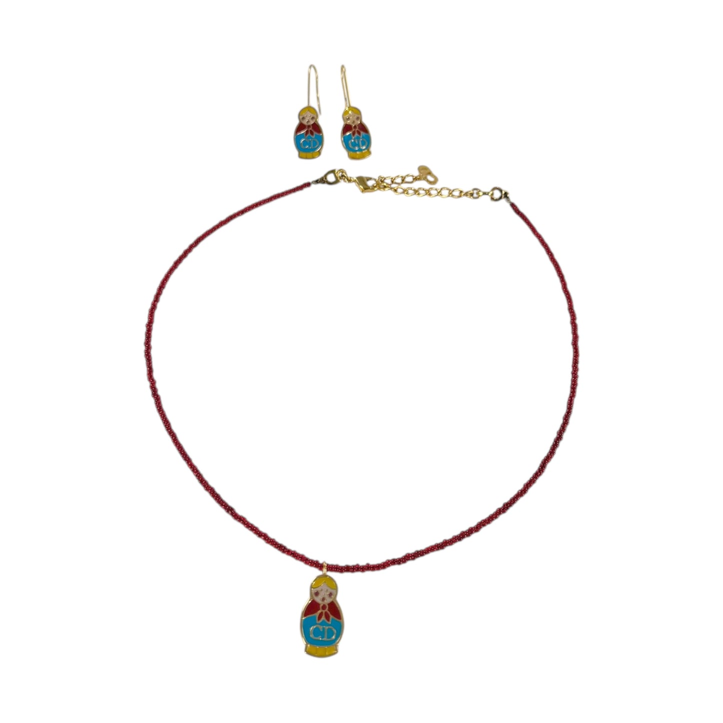 Dior Vintage John Galliano Nesting Doll Necklace & Earrings Set