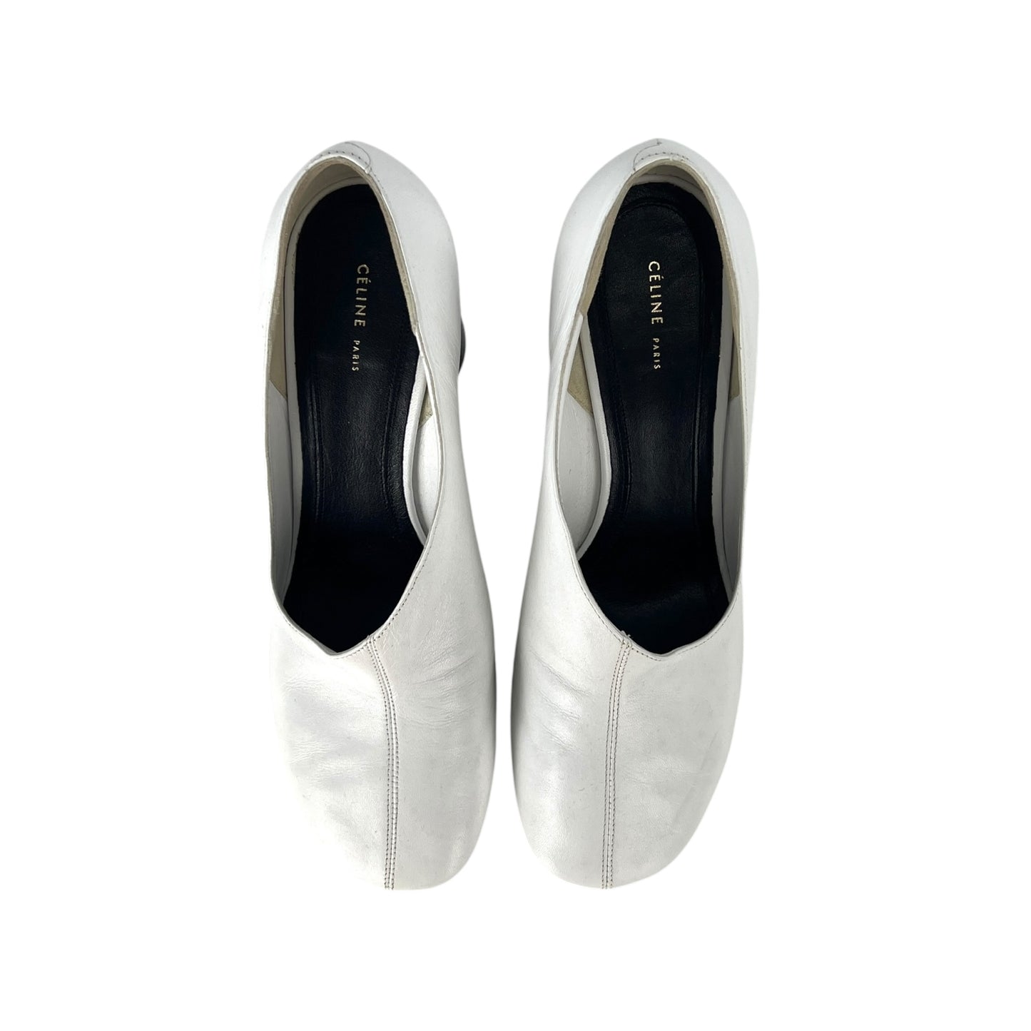 Celine White Block Heels