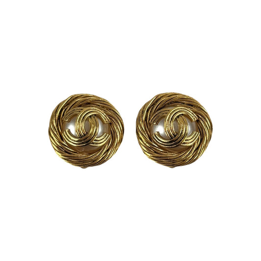 Chanel Vintage CC Faux Pearl Earrings
