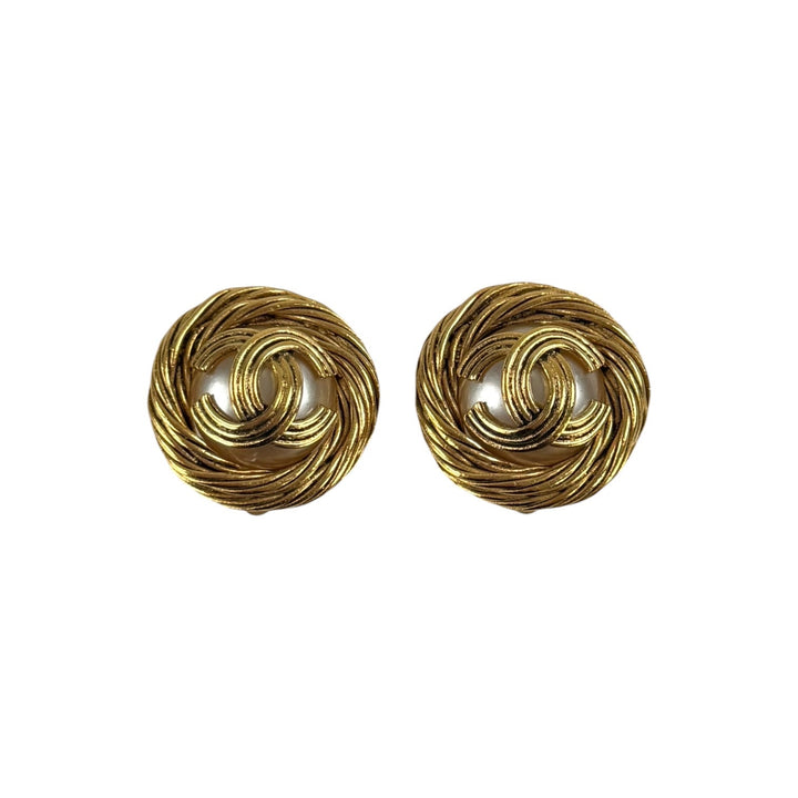 Chanel Vintage CC Faux Pearl Earrings
