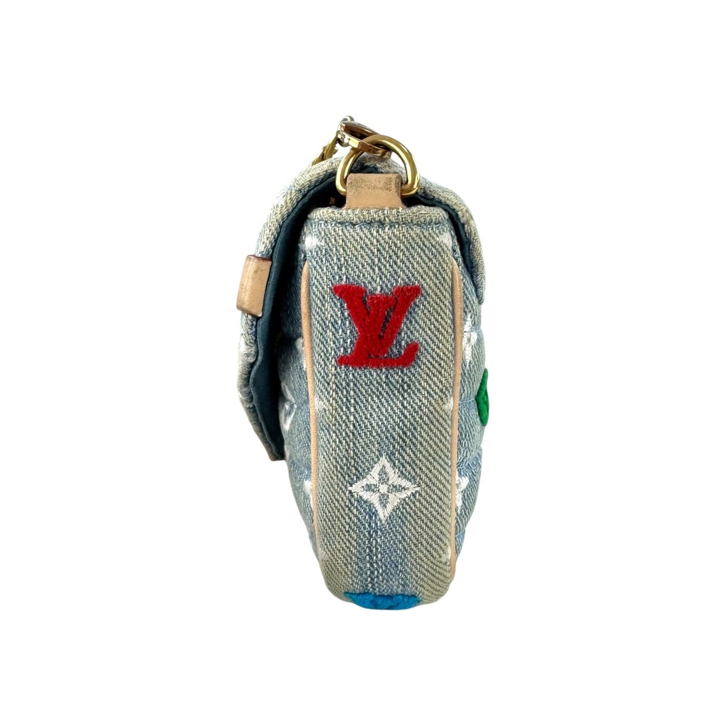 Louis Vuitton Embroidered Monogram Denim New Wave Chain Pochette