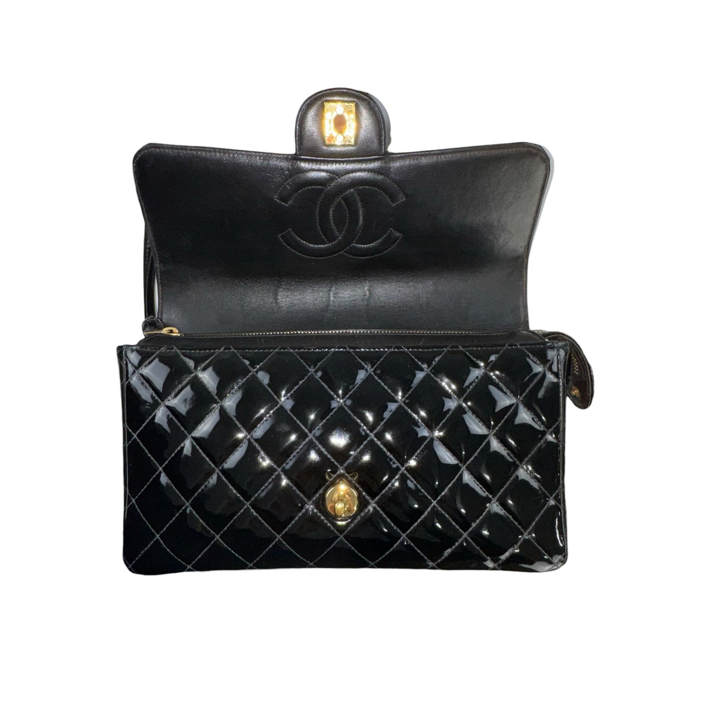 Chanel Vintage Patent Leather Matelasse Chain Backpack