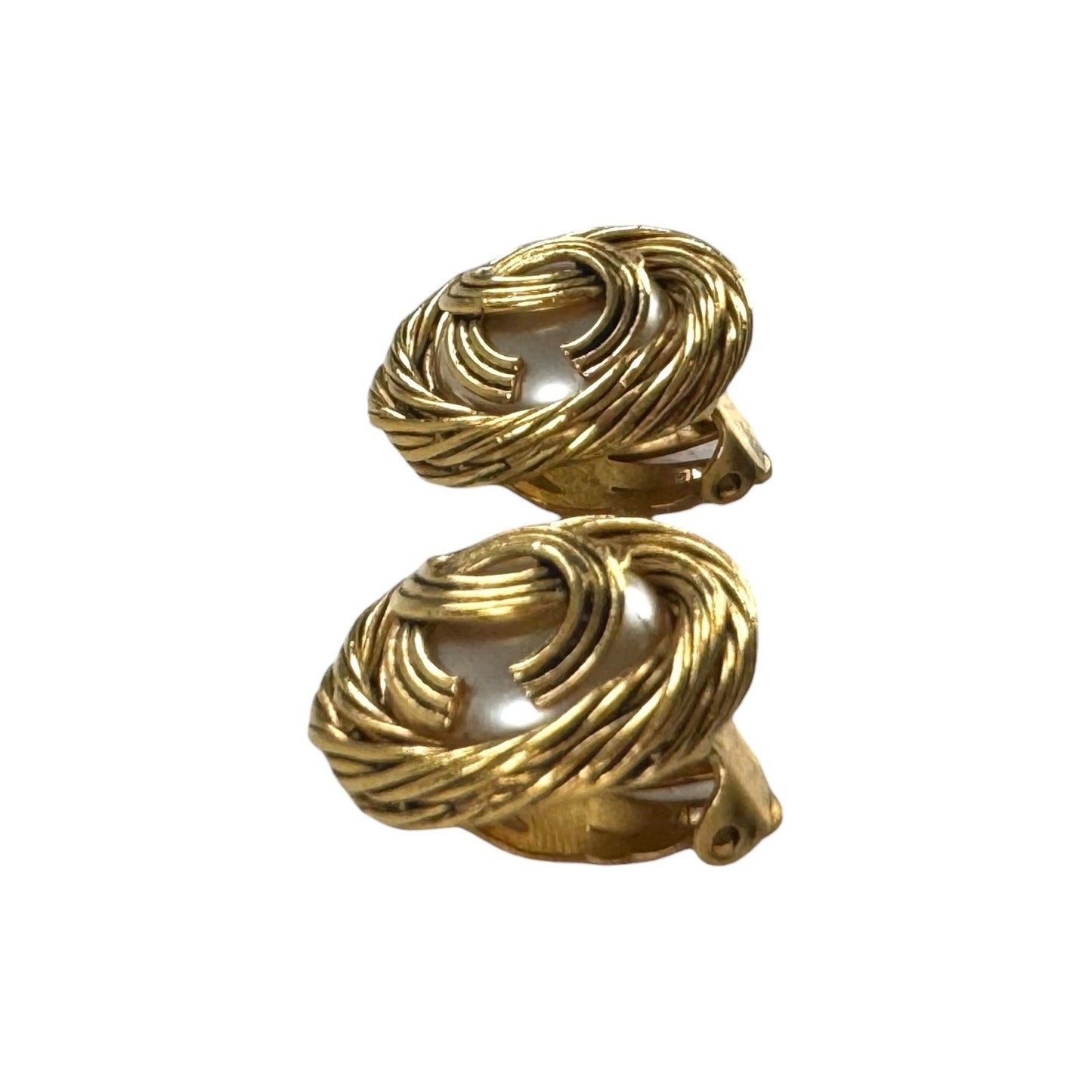Chanel Vintage CC Faux Pearl Earrings