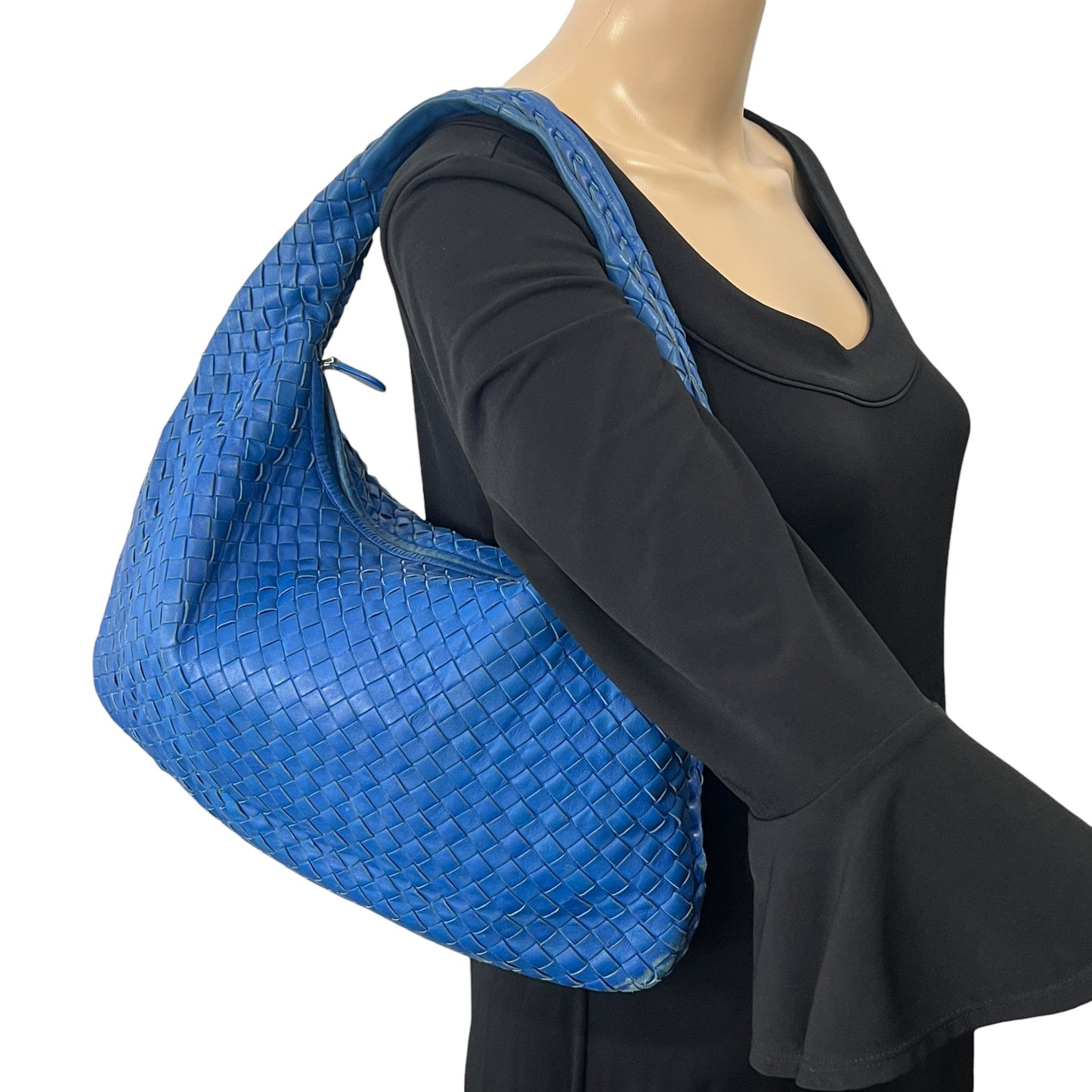 Bottega Veneta Blue Intrecciato Leather Hobo Bag