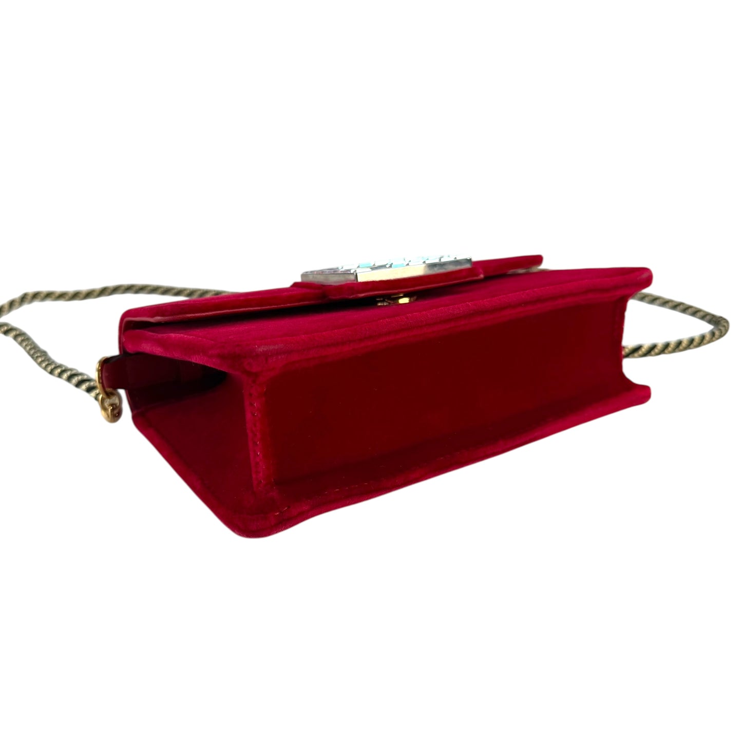 Gucci Red Velour G Rhinestone Shoulder Bag