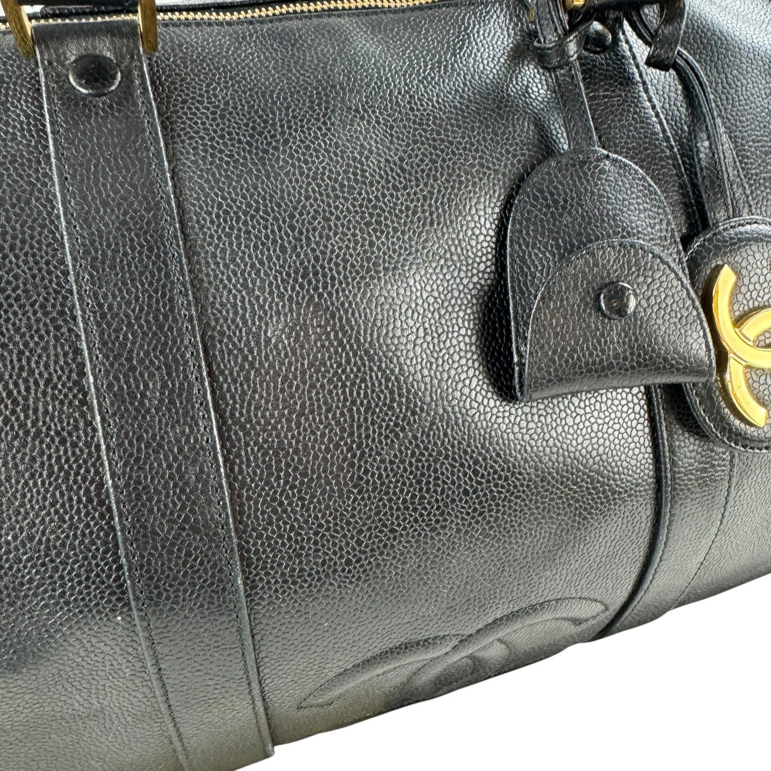 Chanel Vintage CC Caviar Leather Boston Bag