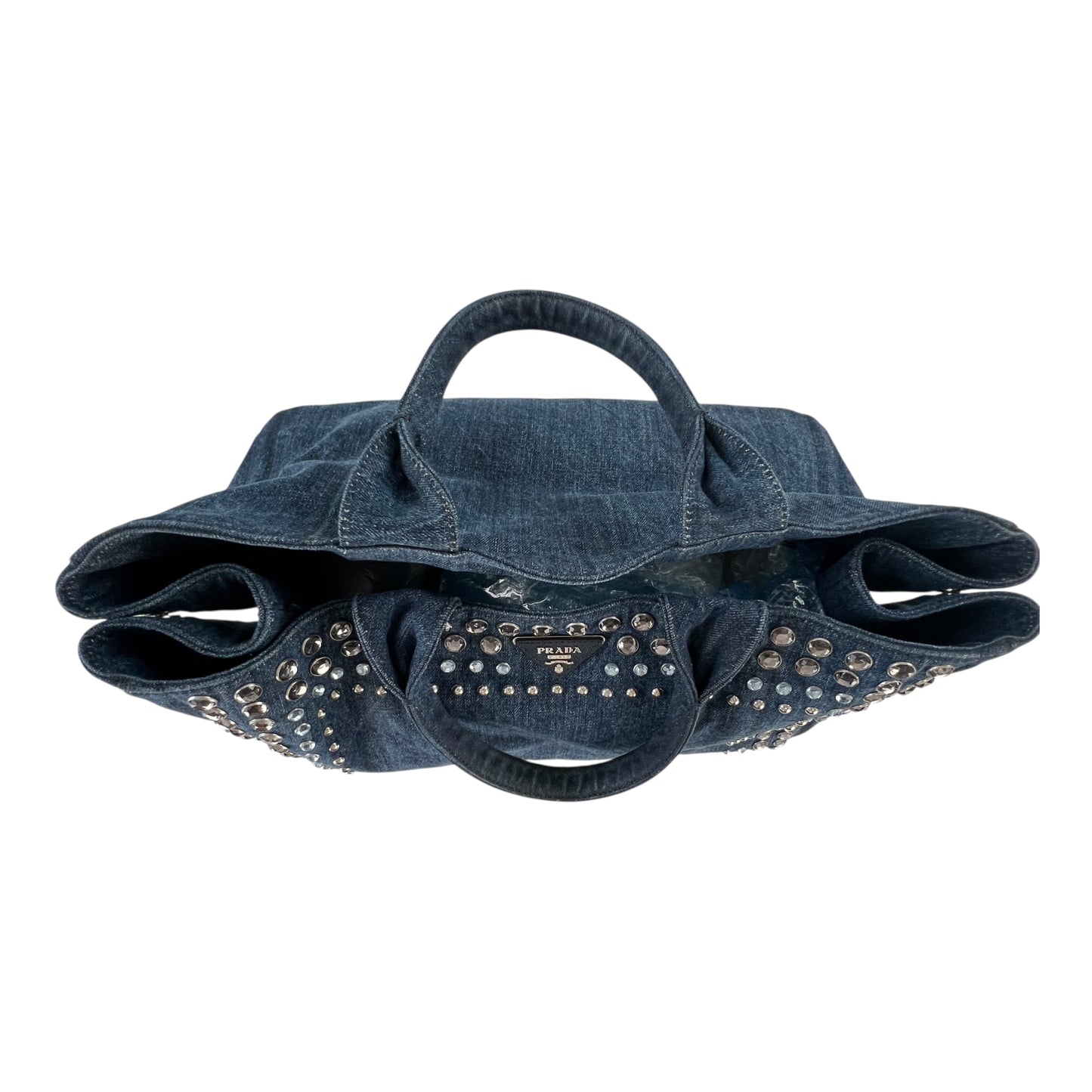 Prada Canapa Rhinestone Denim Tote Bag