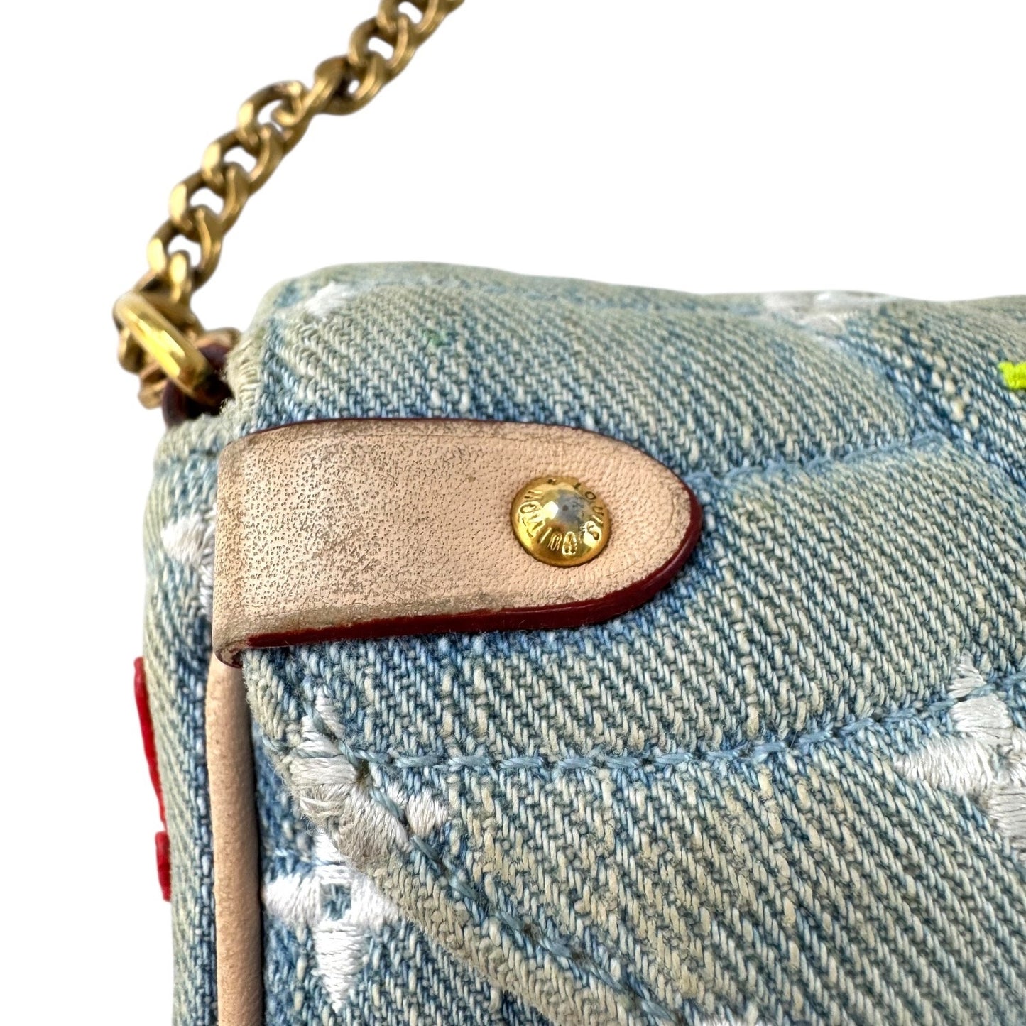 Louis Vuitton Embroidered Monogram Denim New Wave Chain Pochette