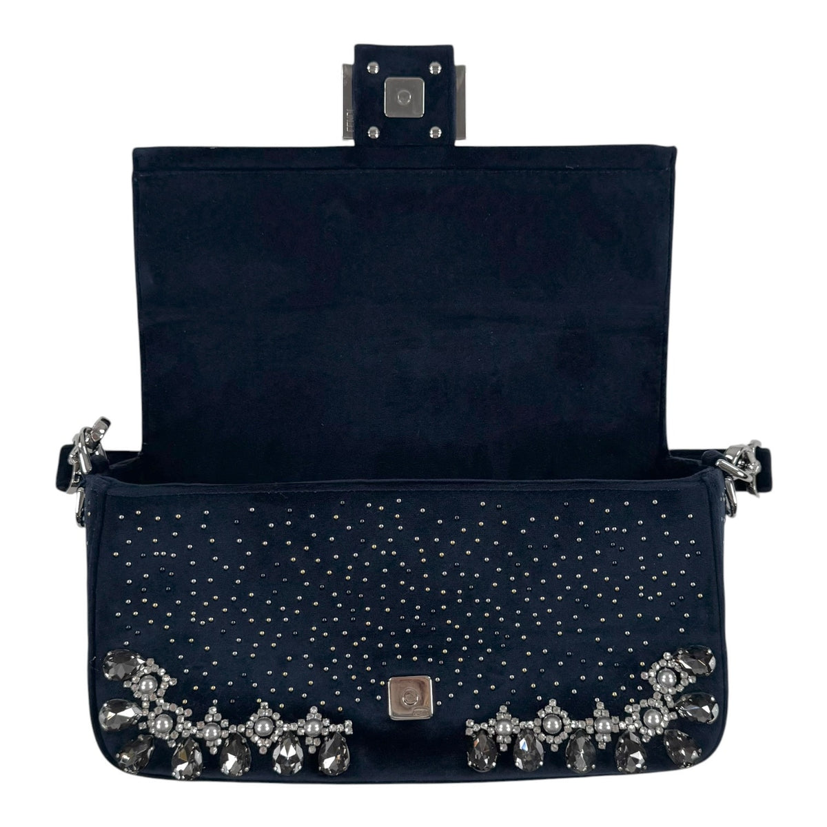 Fendi Midnight Velvet Crystal Embellished Baguette