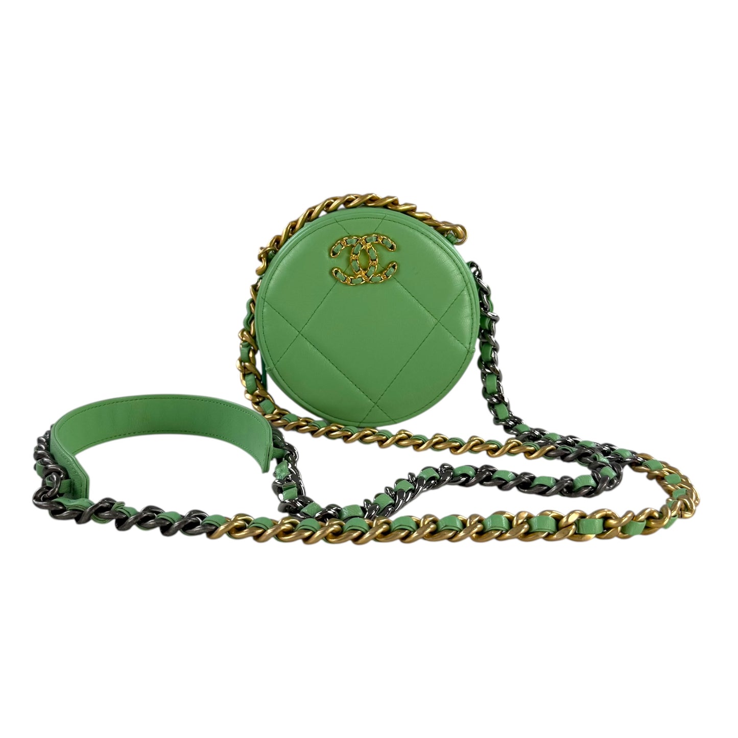 Chanel Goatskin Quilted 19 Round With Chain Crossbody Bag