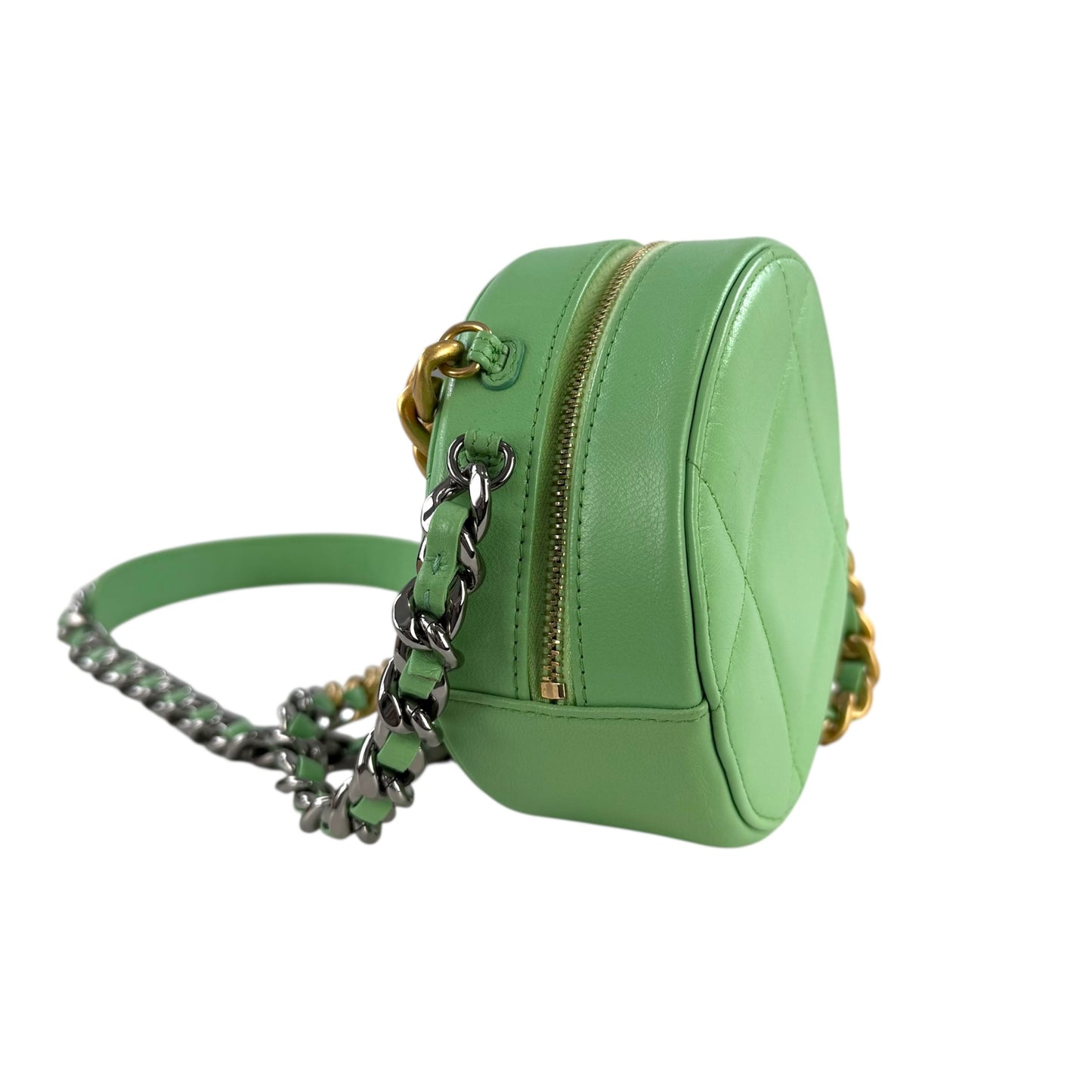 Chanel Goatskin Quilted 19 Round With Chain Crossbody Bag