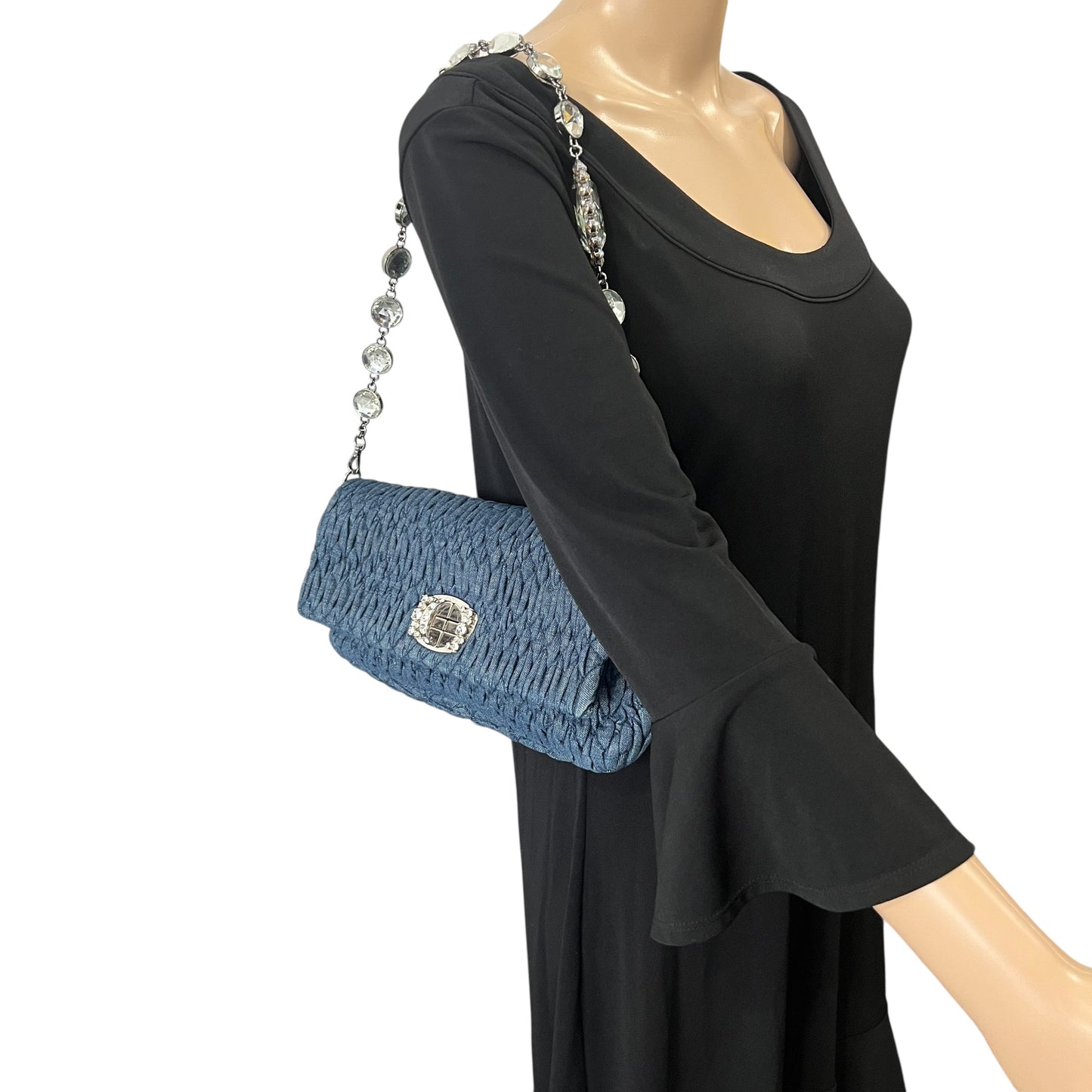 Miu Miu Denim Matelasse Crystal Two-Way Bag