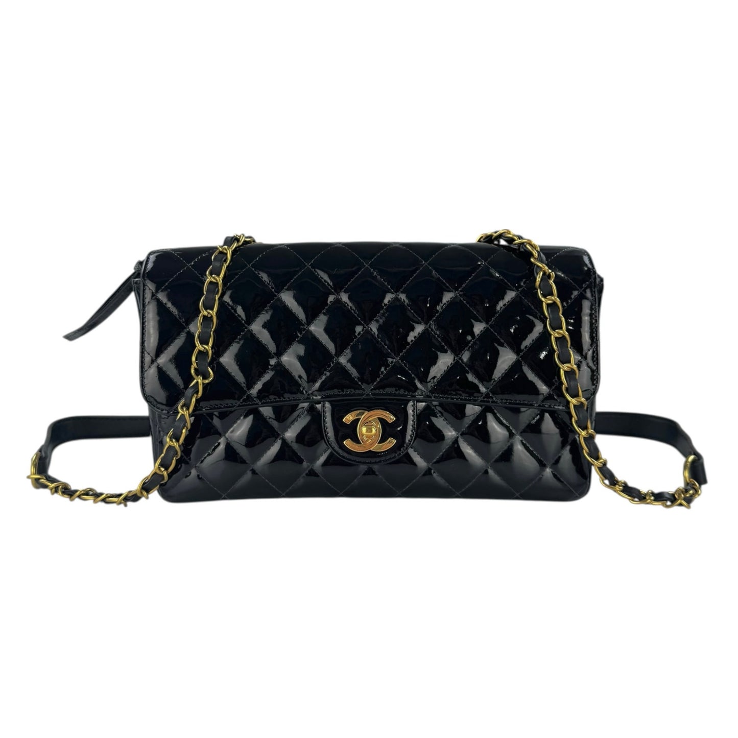 Chanel Vintage Patent Leather Matelasse Chain Backpack
