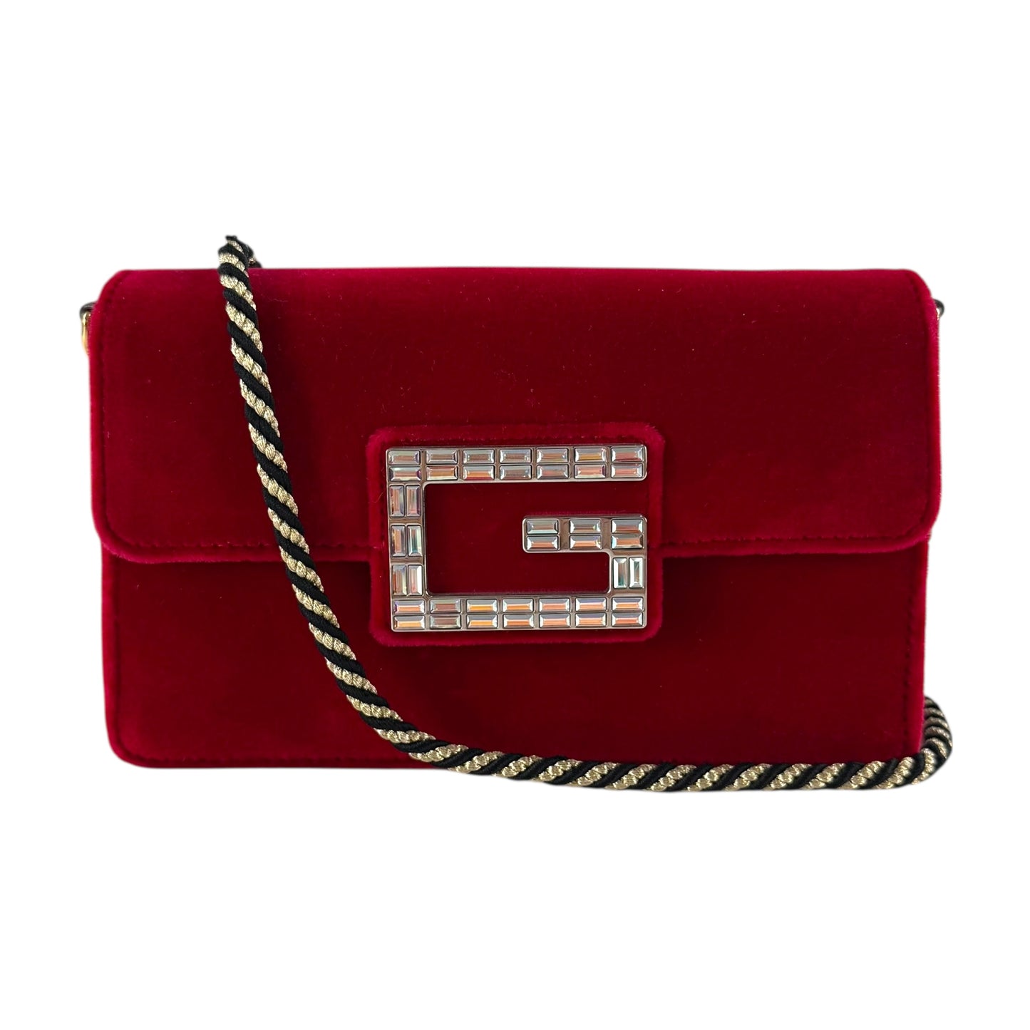 Gucci Red Velour G Rhinestone Shoulder Bag
