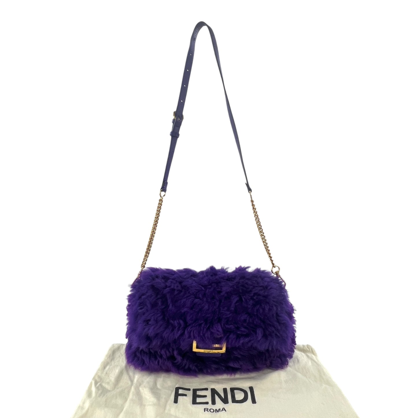 Fendi Purple Shearling Baguette Bag