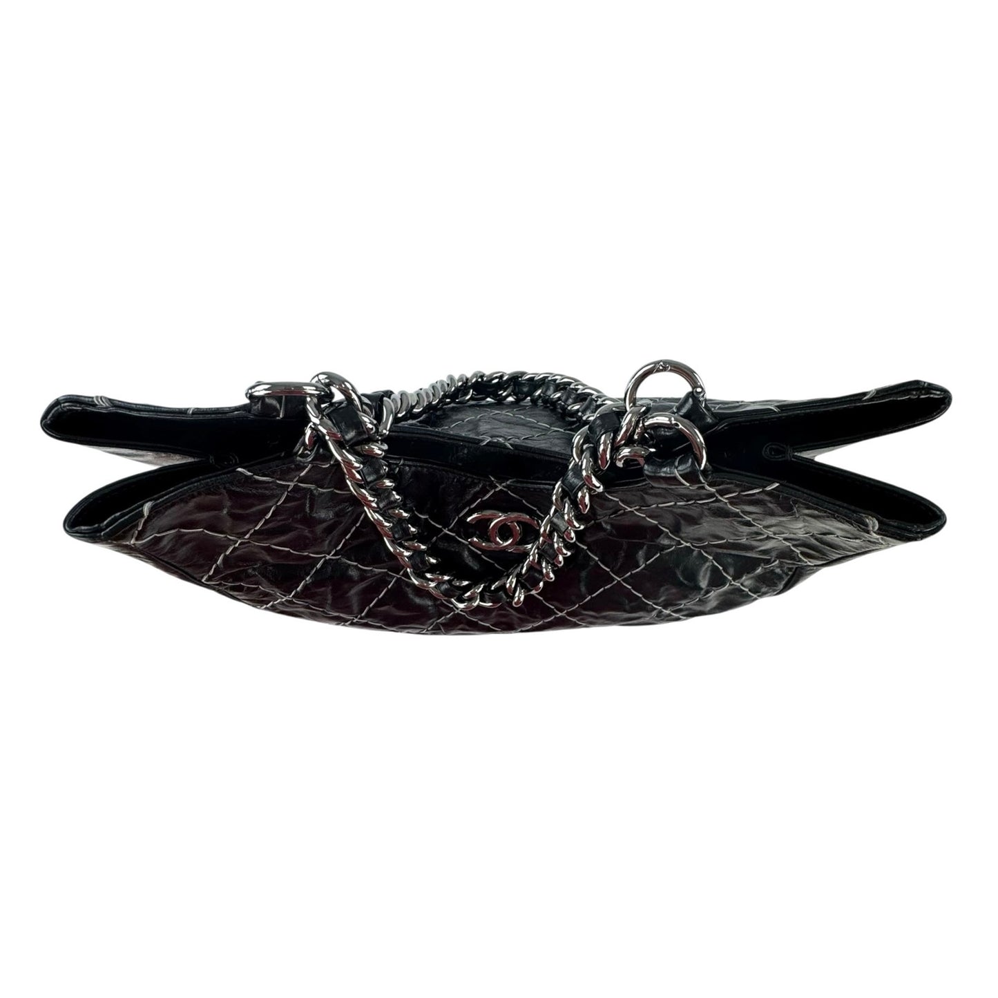 Chanel Glazed Leather Double Stitched Tote Bag