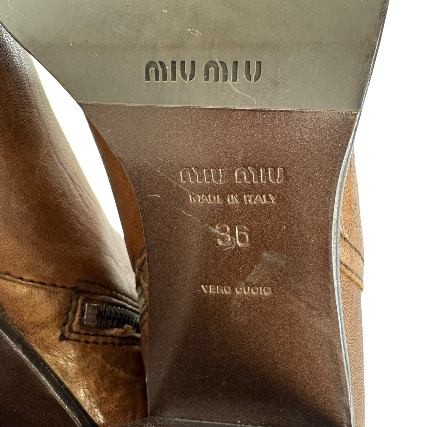 Miu Miu Leather & Shearling Knee-High Boots