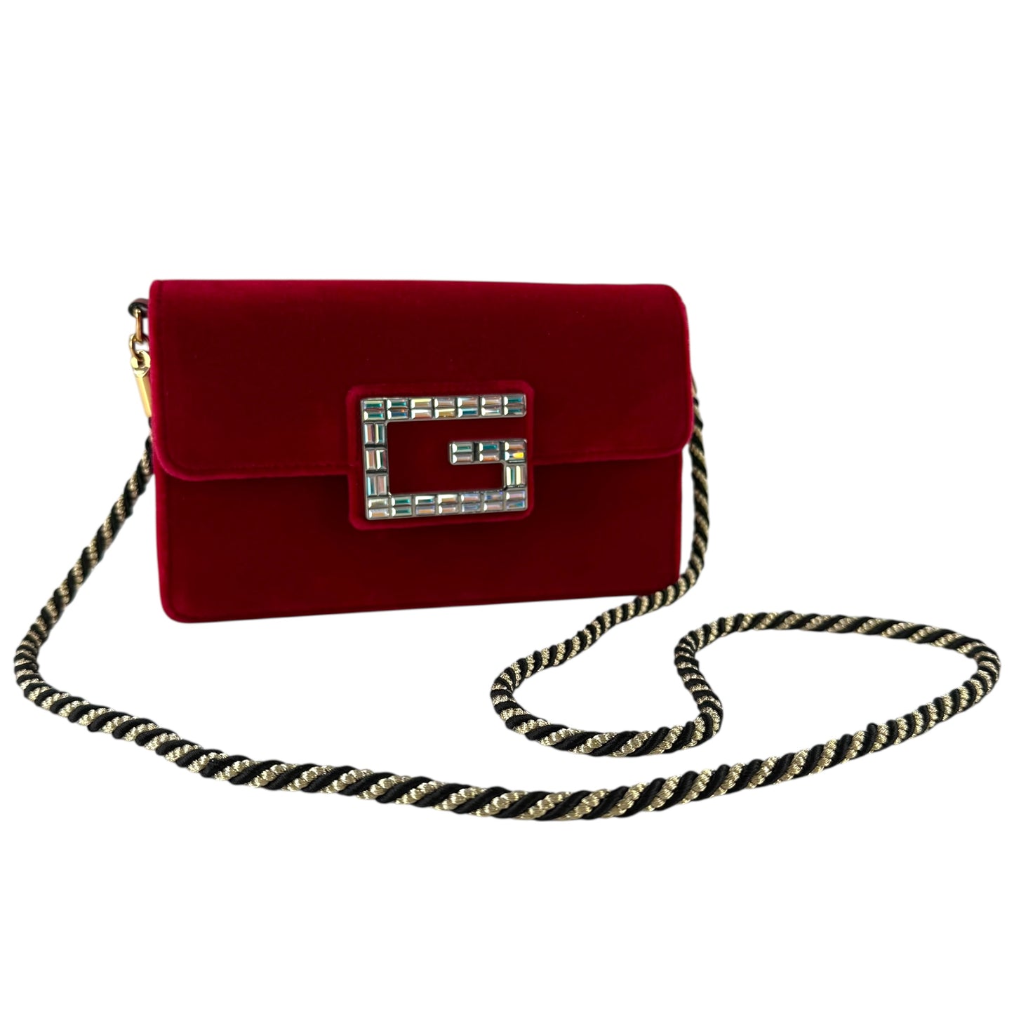 Gucci Red Velour G Rhinestone Shoulder Bag
