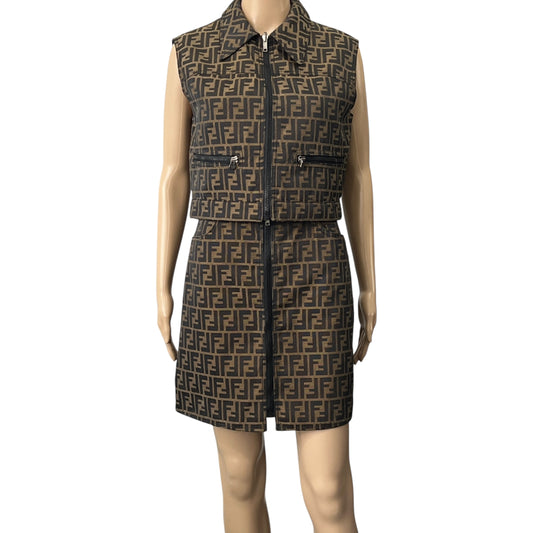Fendi Vintage Zucca Reversible Vest and Skirt Set