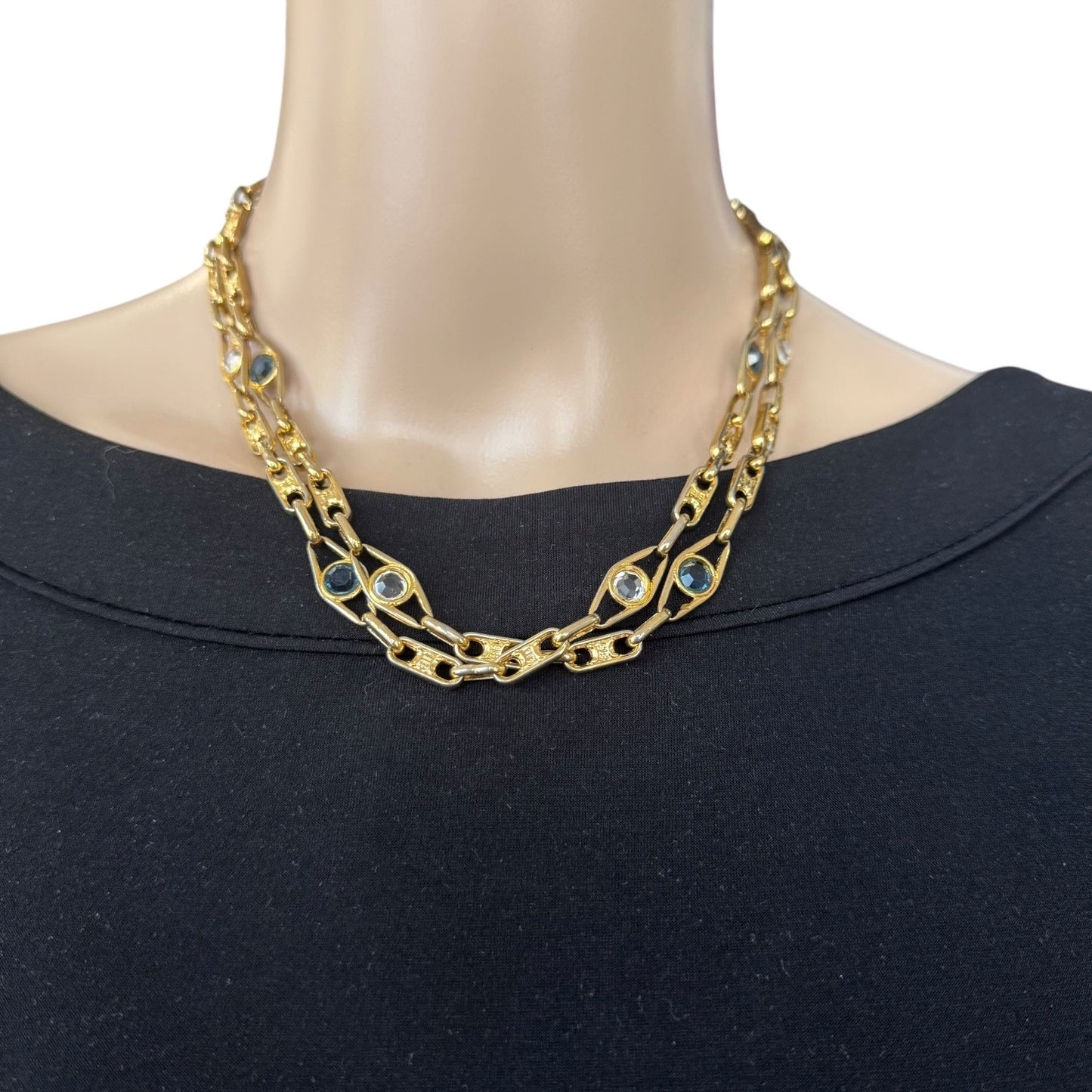Celine Vintage Crystal Triomphe Link Necklace