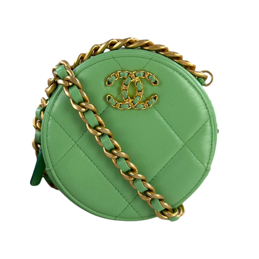 Chanel Goatskin Quilted 19 Round With Chain Crossbody Bag