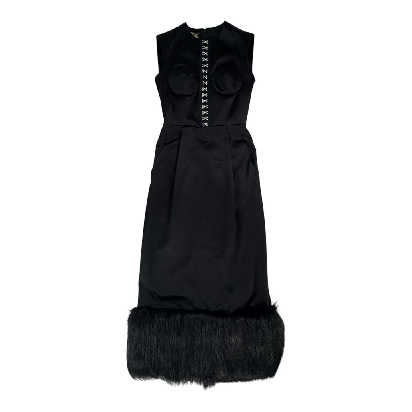 Gucci Silk Duchesse Faux Fur Trim Dress