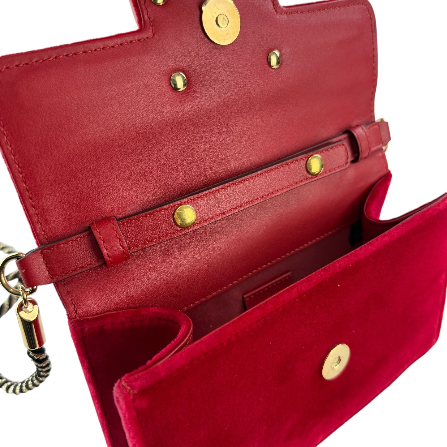 Gucci Red Velour G Rhinestone Shoulder Bag